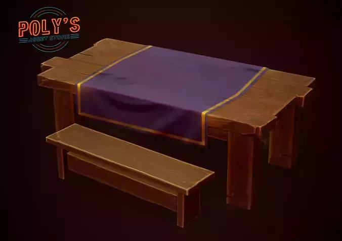 Table and Bench - Stylized Low Poly