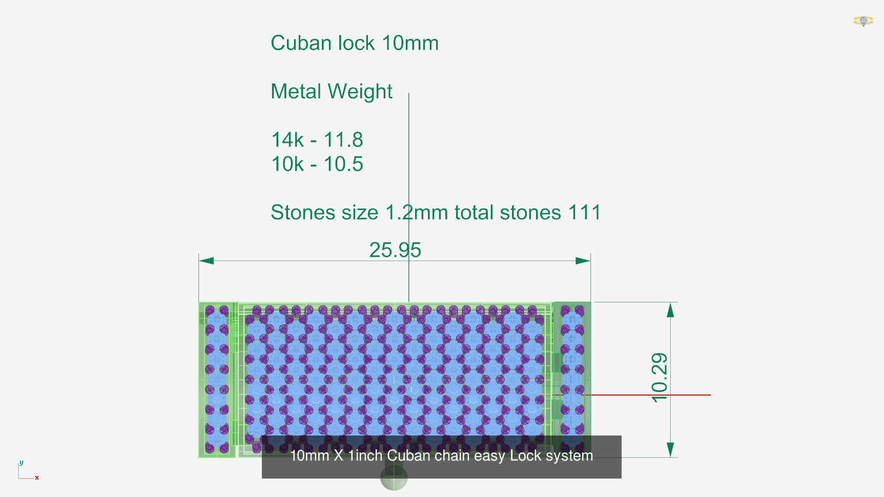 Cuban chain Locks Easy Lock System 3 sizes 3D Model Collection_3