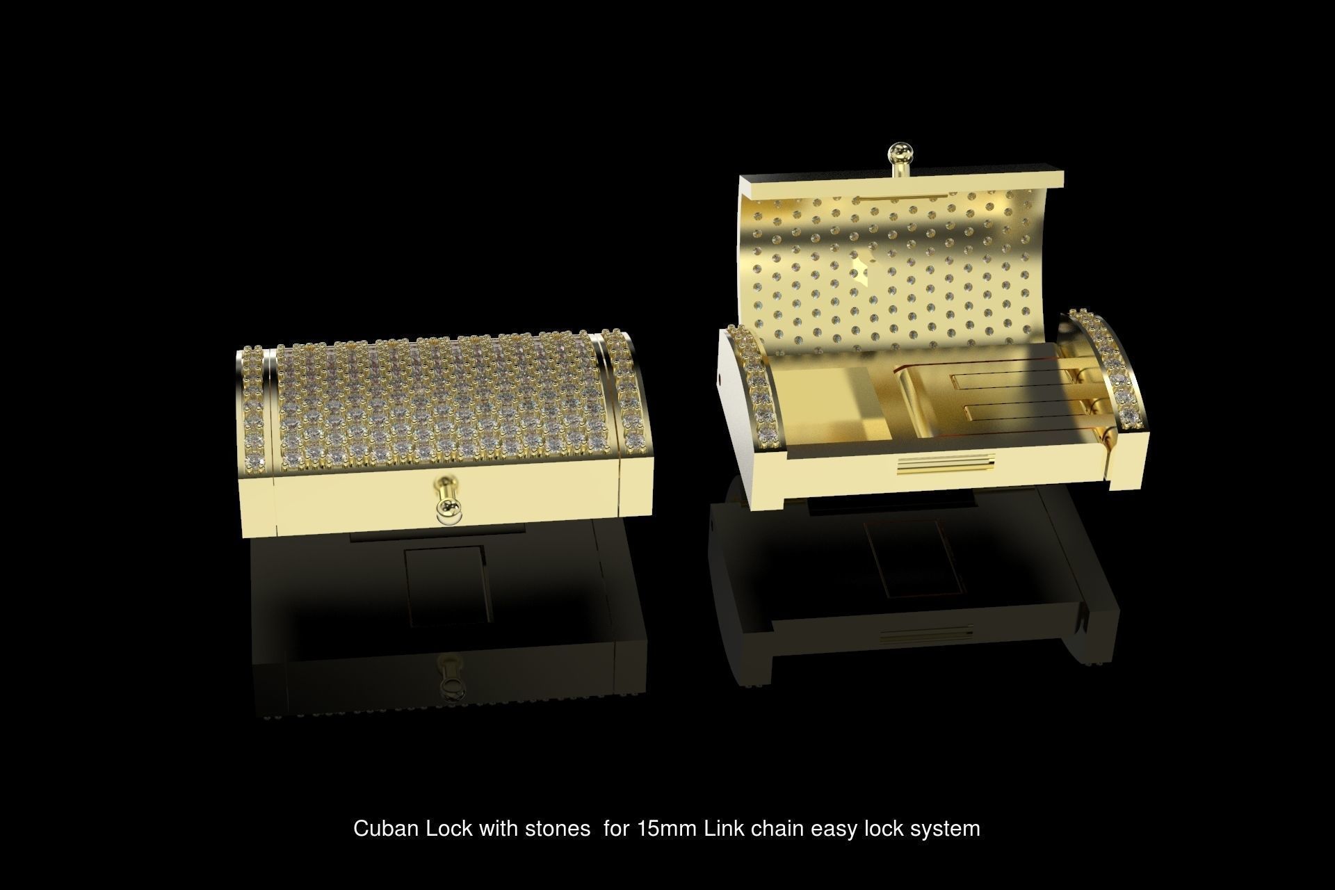 Cuban chain Locks Easy Lock System 3 sizes 3D Model Collection_2