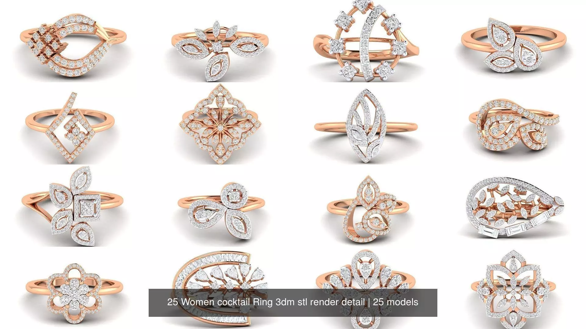 25 Women cocktail Ring 3dm stl render detail 3D Model Collection_1