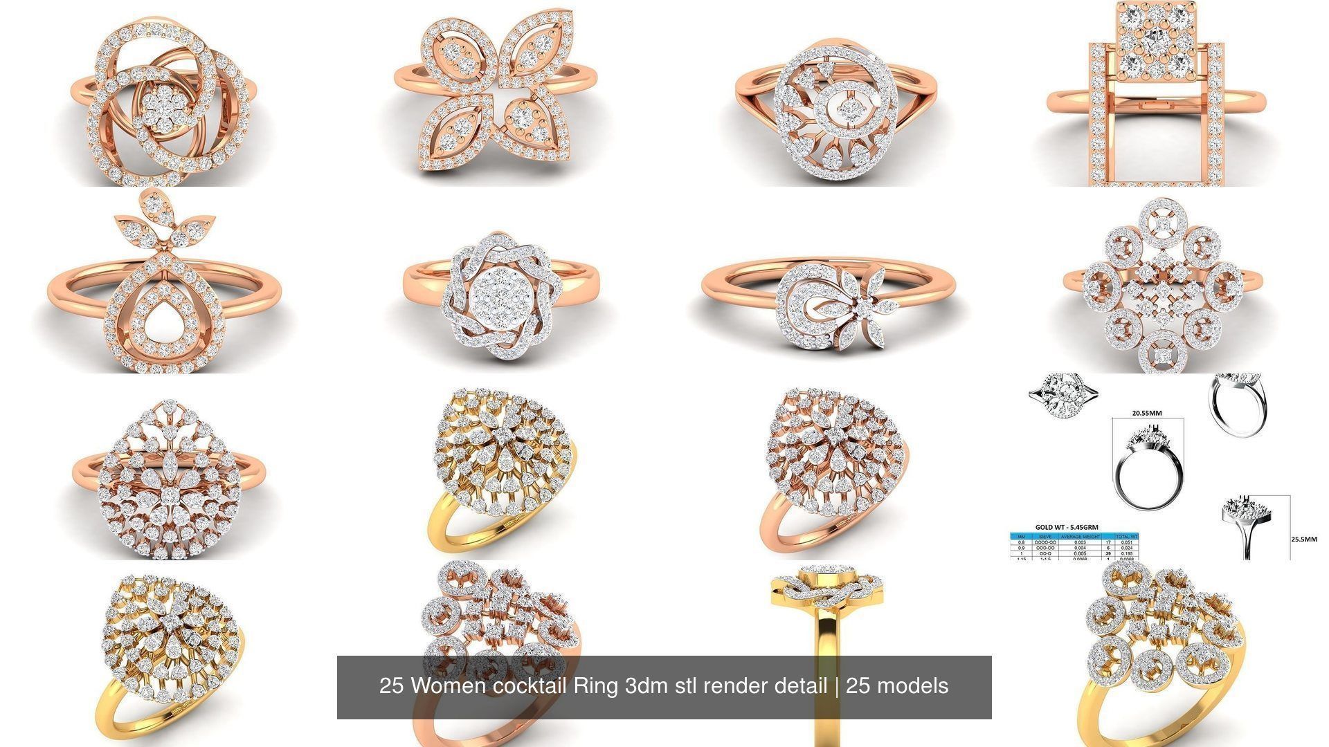 25 Women cocktail Ring 3dm stl render detail 3D Model Collection_2