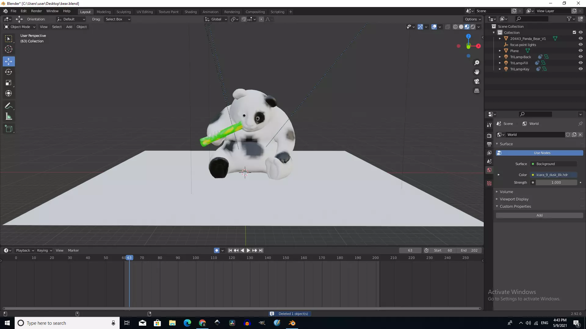 A panda computer screen showing cow 3D model_0