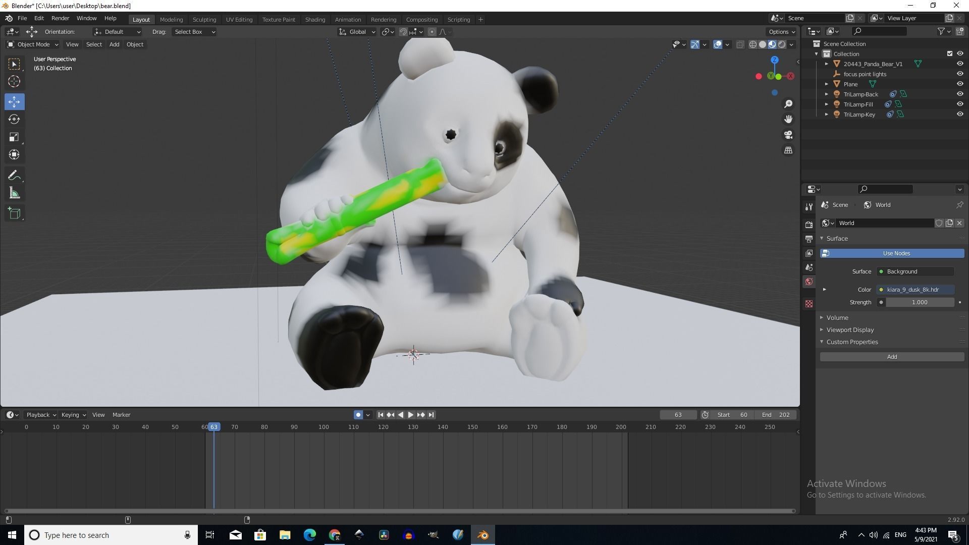 A panda computer screen showing cow 3D model_1