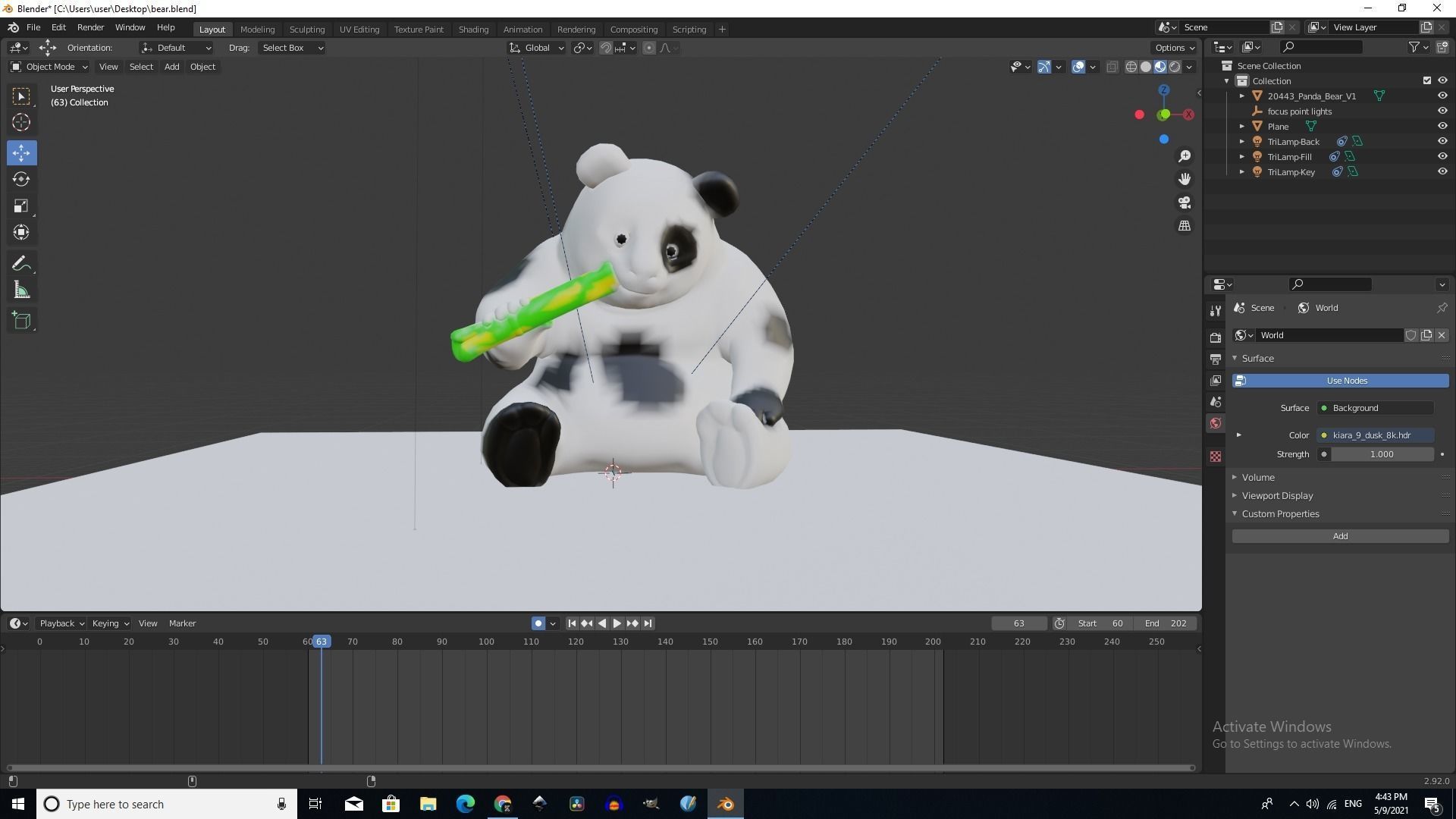 A panda computer screen showing cow 3D model_3