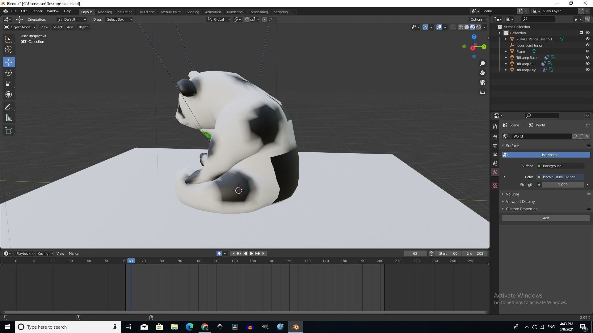 A panda computer screen showing cow 3D model_2