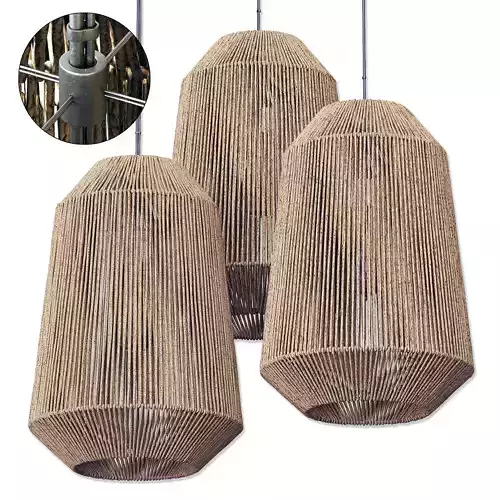 Lamp wood rotang wicker barrel n3 3D model