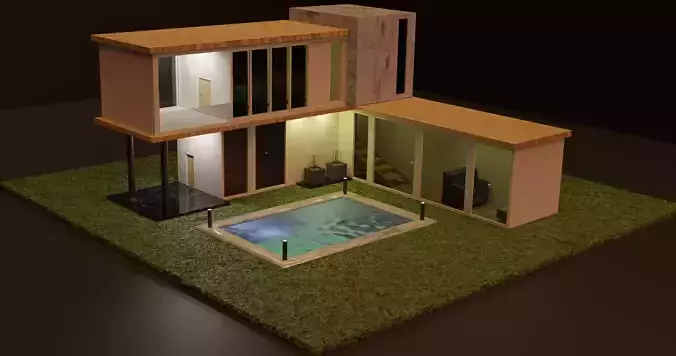 4k 3d house modern with swimming pool