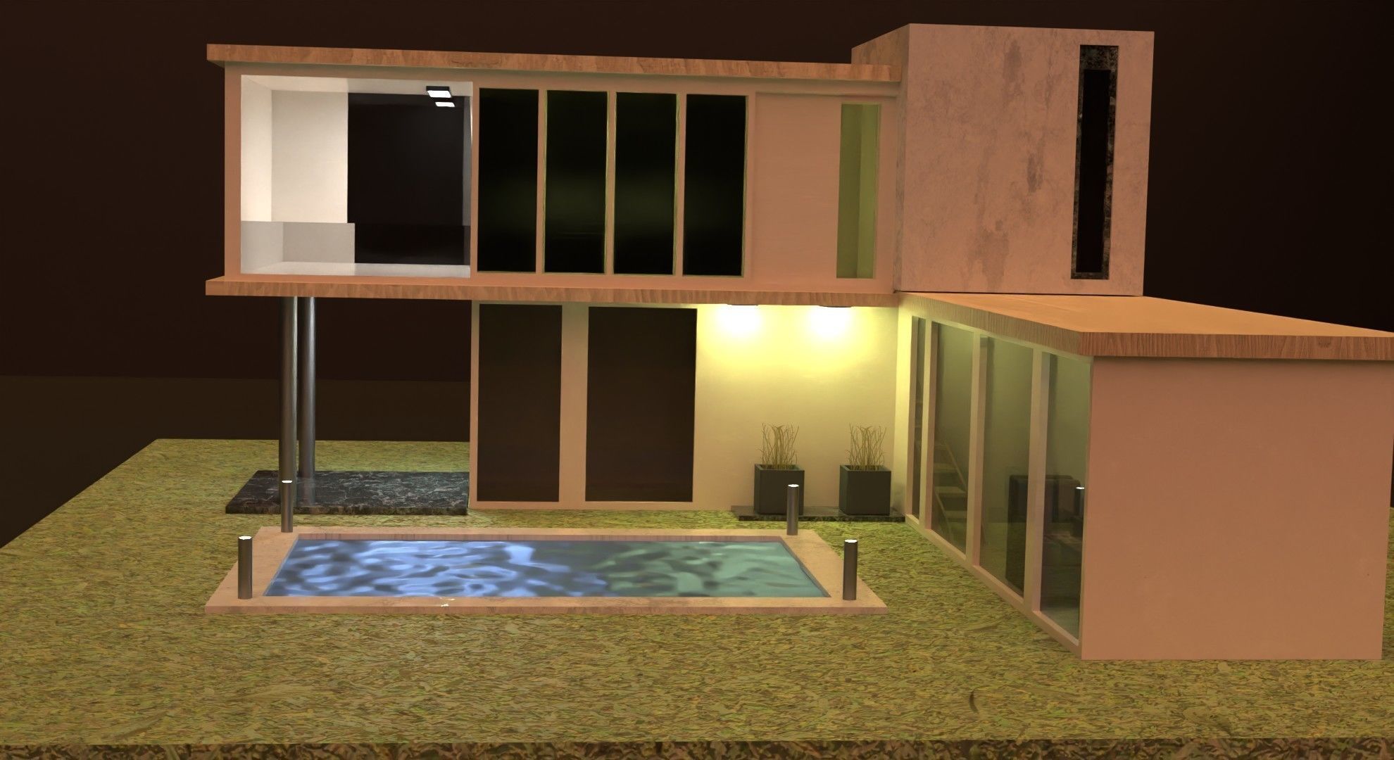 4k 3d house modern with swimming pool Free low-poly 3D model_5