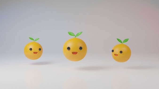 Yellow orange fruits character bouncing on white background Low-poly 3D model
