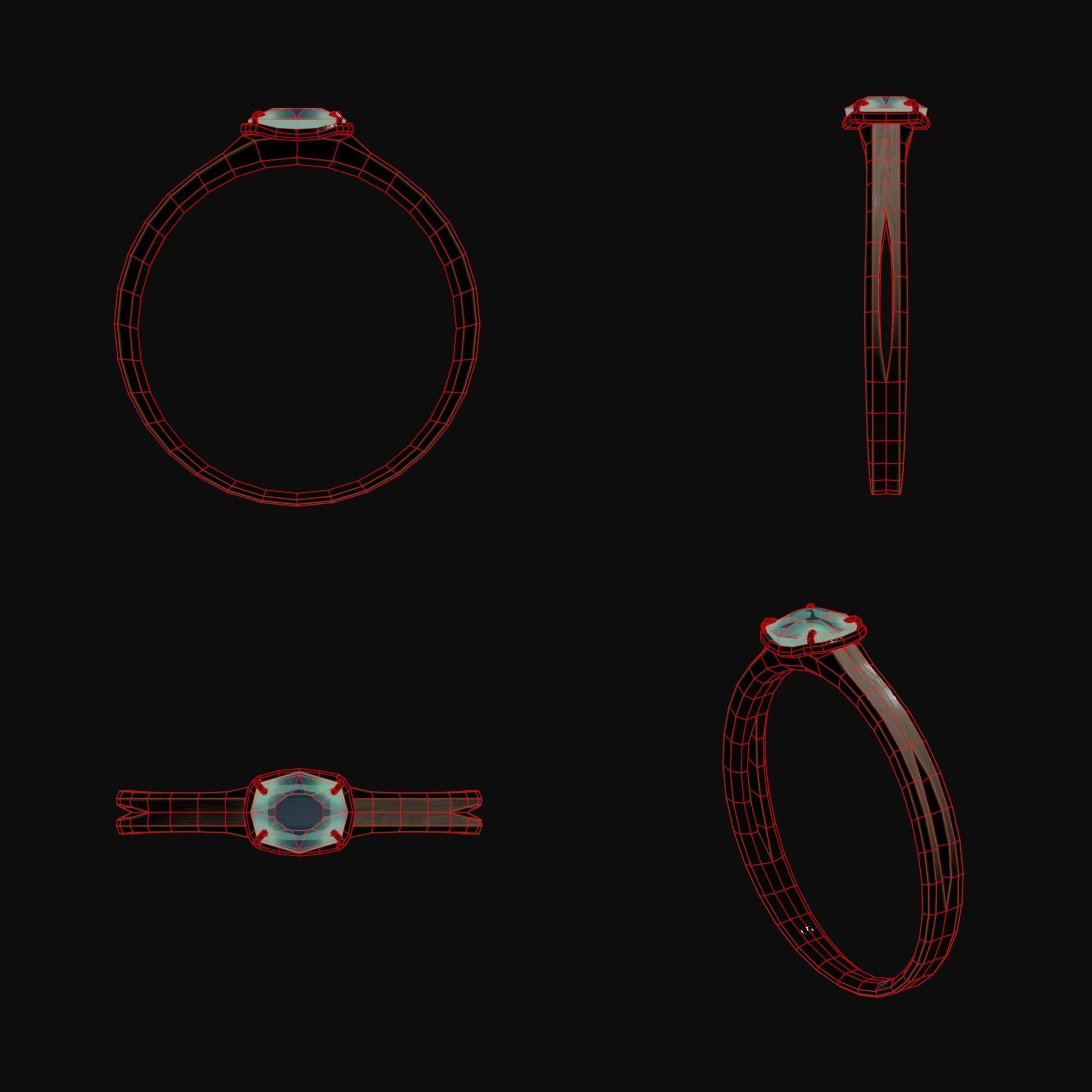 Ring with green gem Low-poly 3D model_4