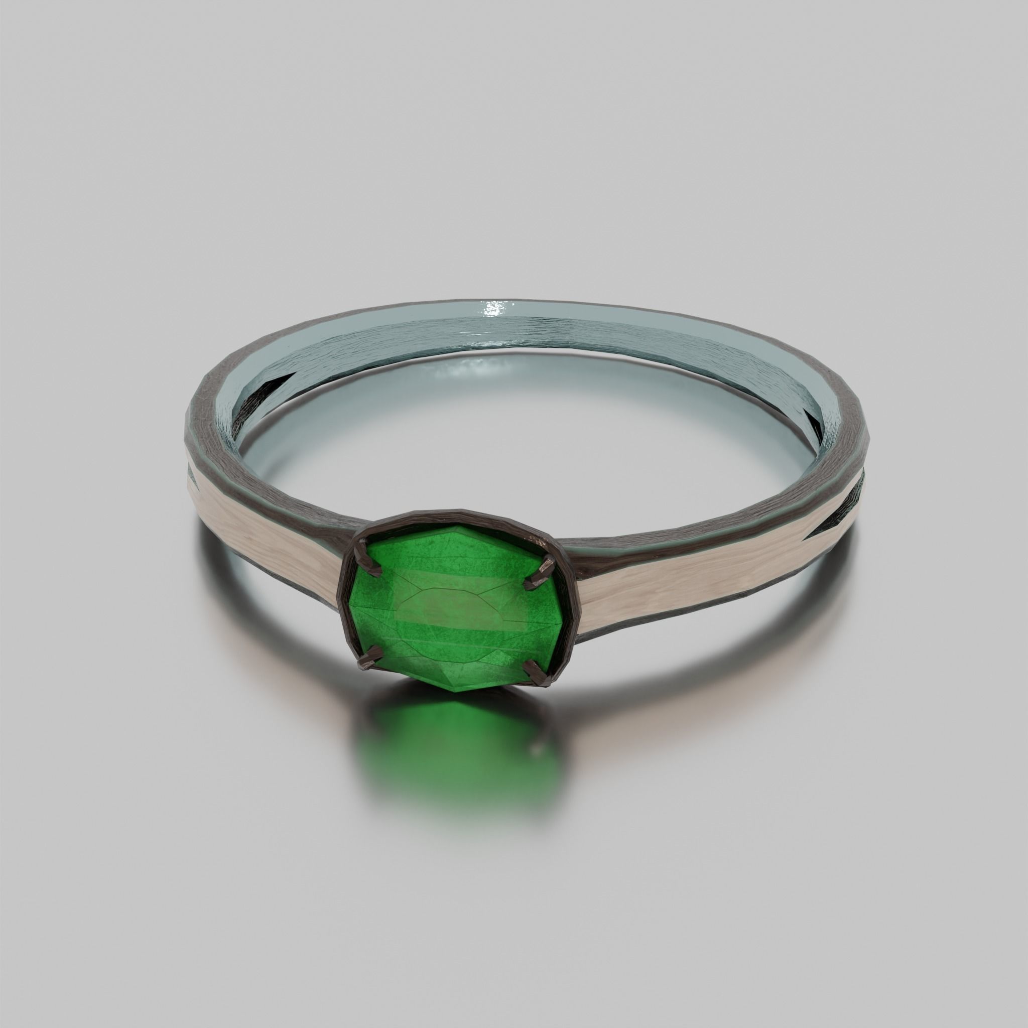 Ring with green gem Low-poly 3D model_1