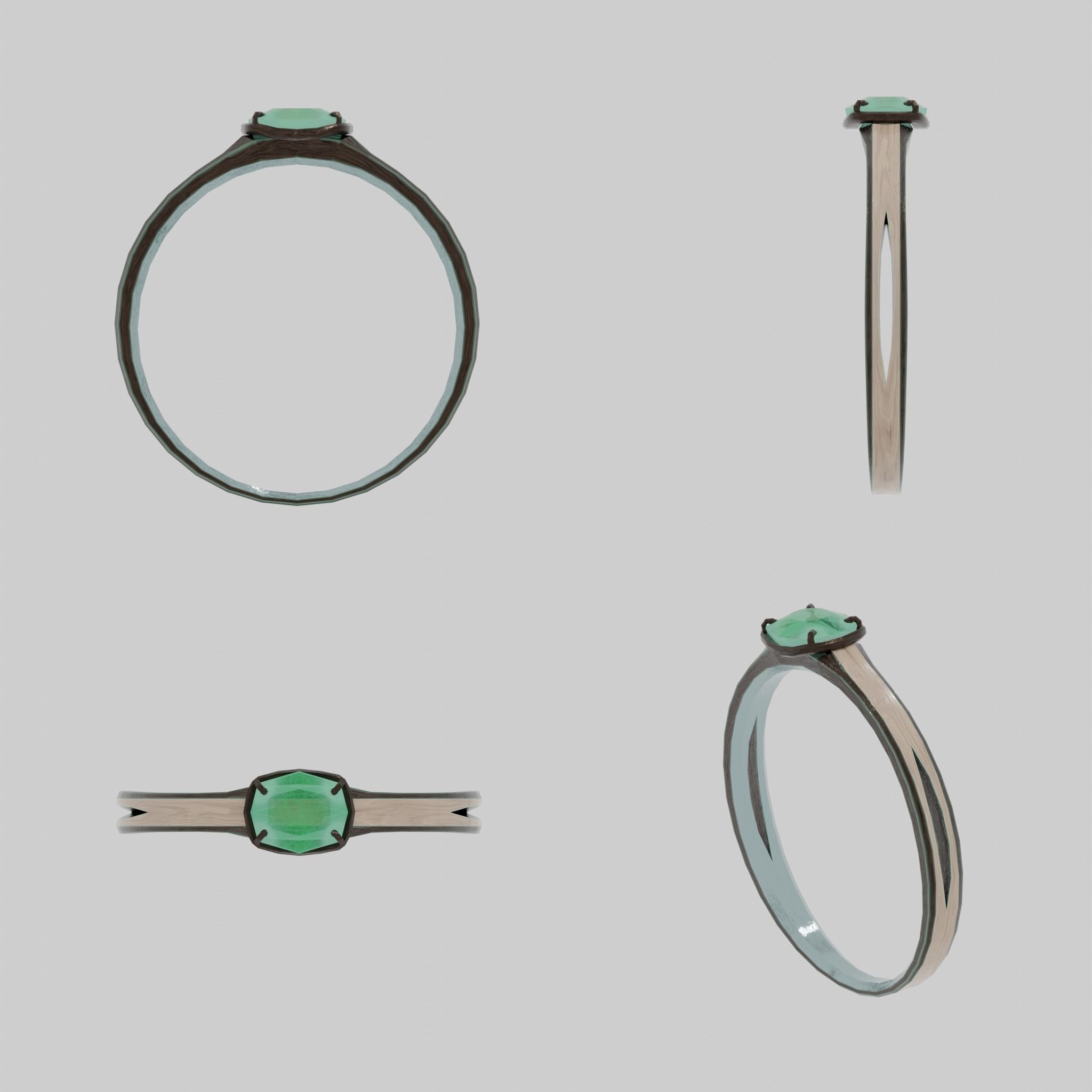 Ring with green gem Low-poly 3D model_3