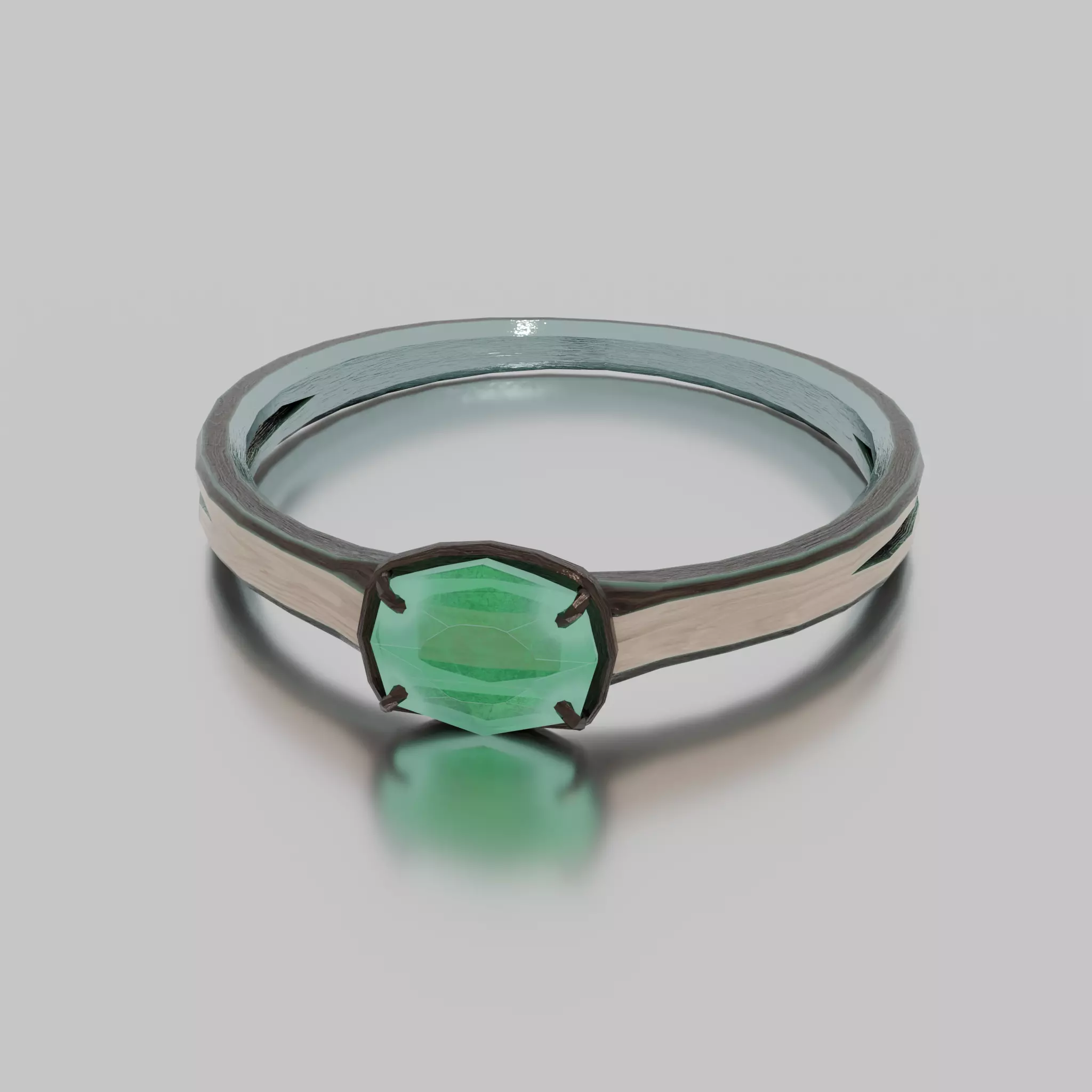 Ring with green gem Low-poly 3D model_0