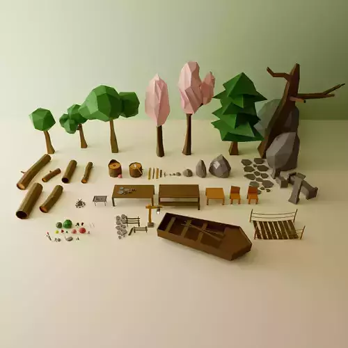 Camp Low Poly Pack 3D Model