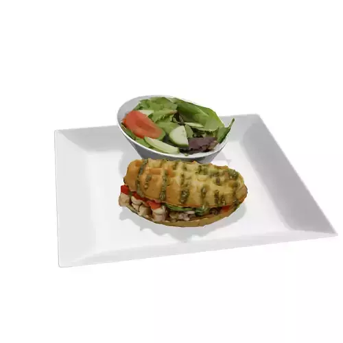 Chicken Pesto Waffle Panini Low-poly 3D model
