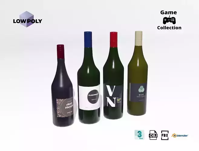 Wine bottles Low-poly 3D model