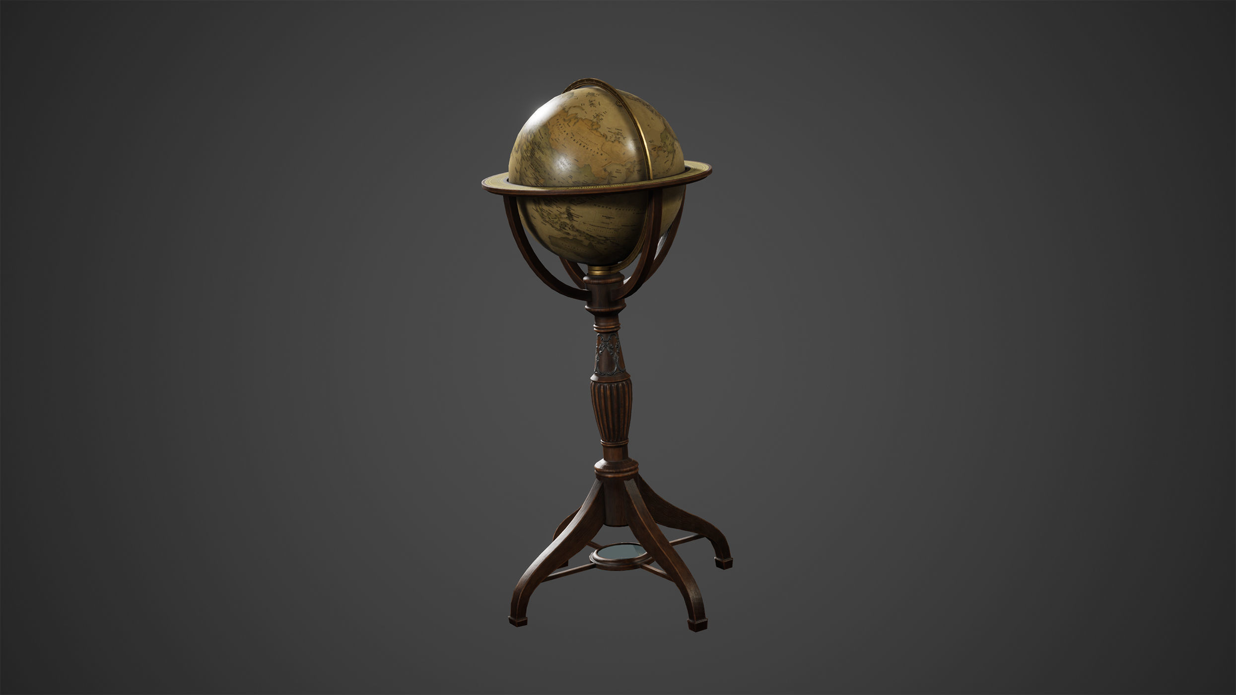 Antique Old Globe Low Poly Game Ready Low-poly 3D model_3