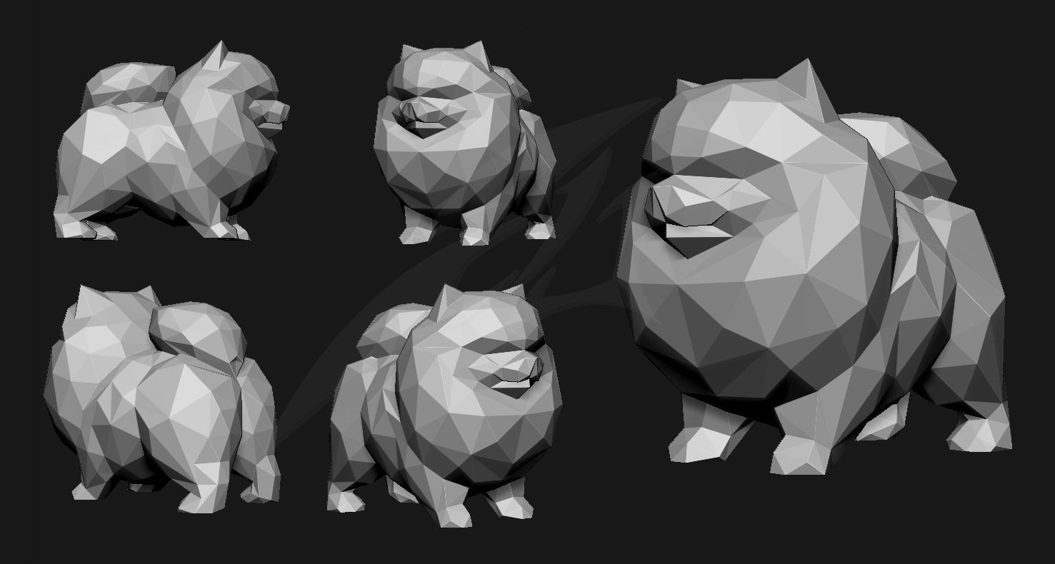 Low Poly Pomeranian STL for 3D print model_3