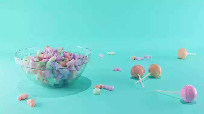 Candy lollipops in bowl Low-poly 3D model
