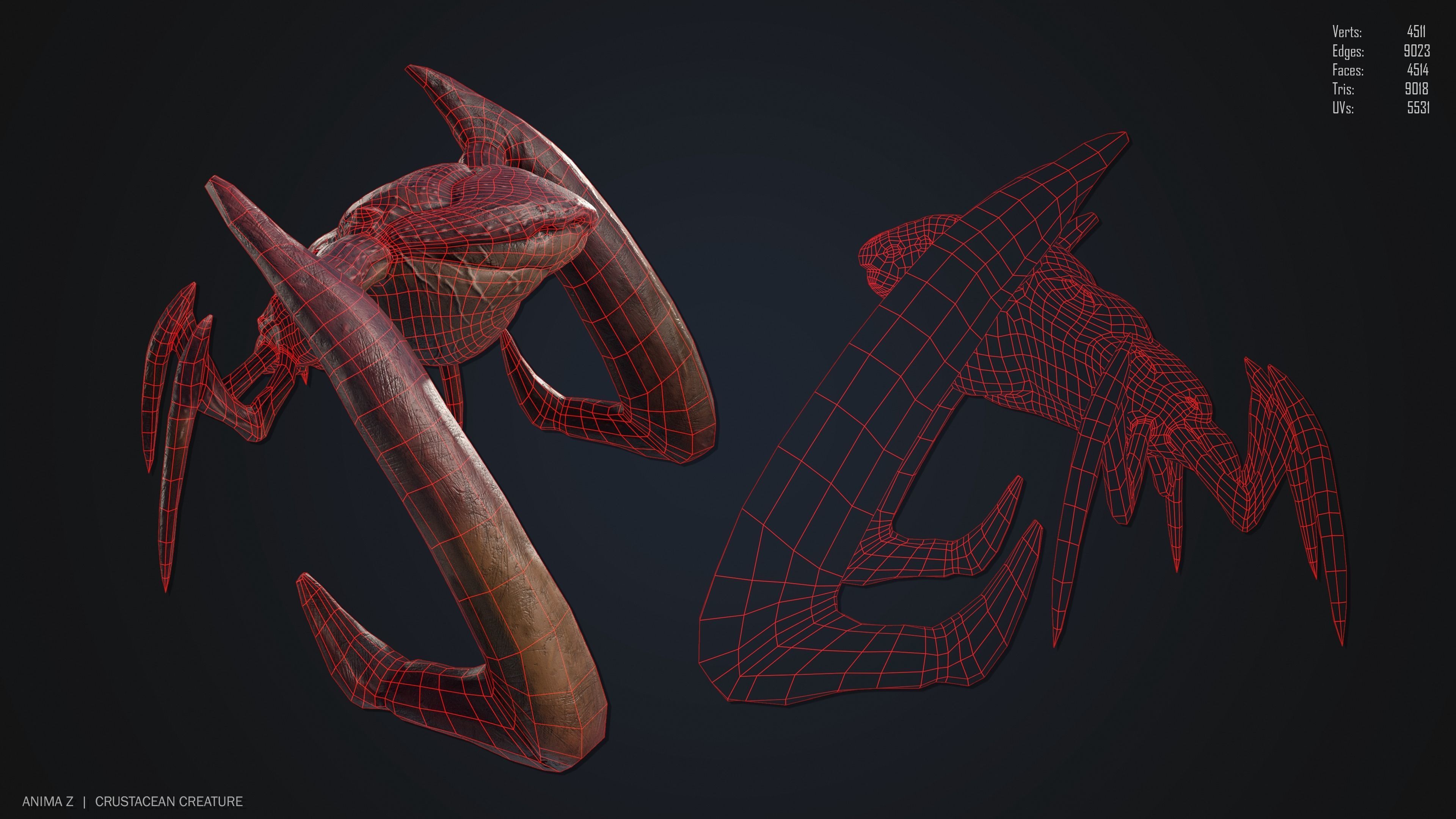 Crustacean creature Low-poly 3D model_2