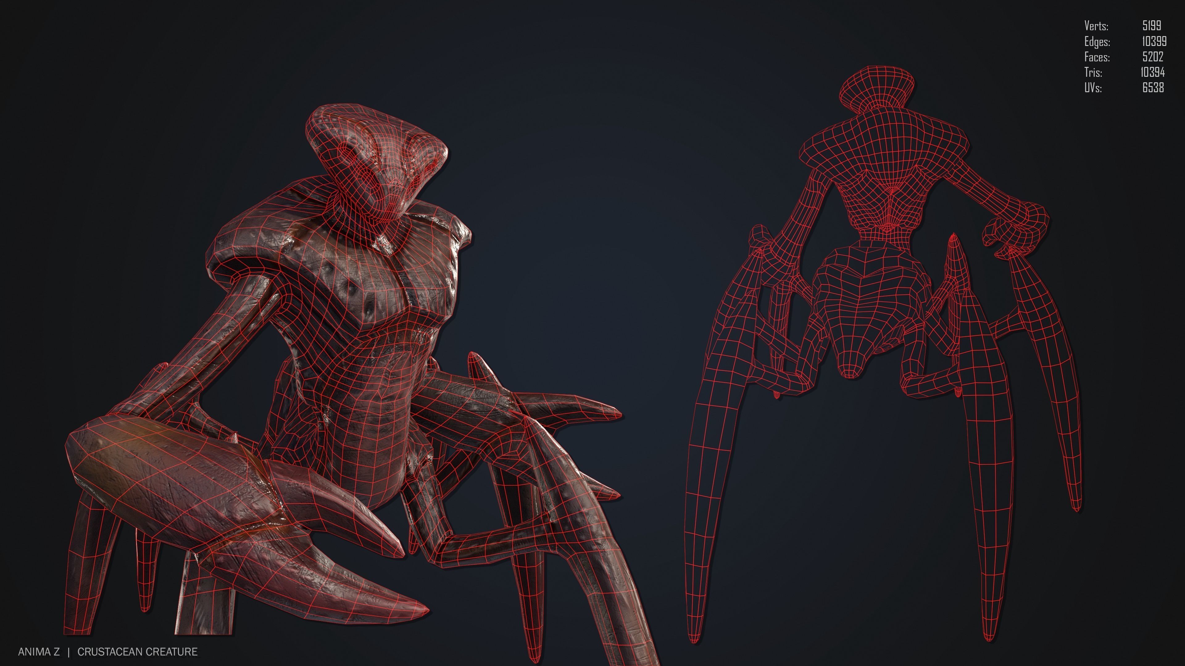 Crustacean creature Low-poly 3D model_2