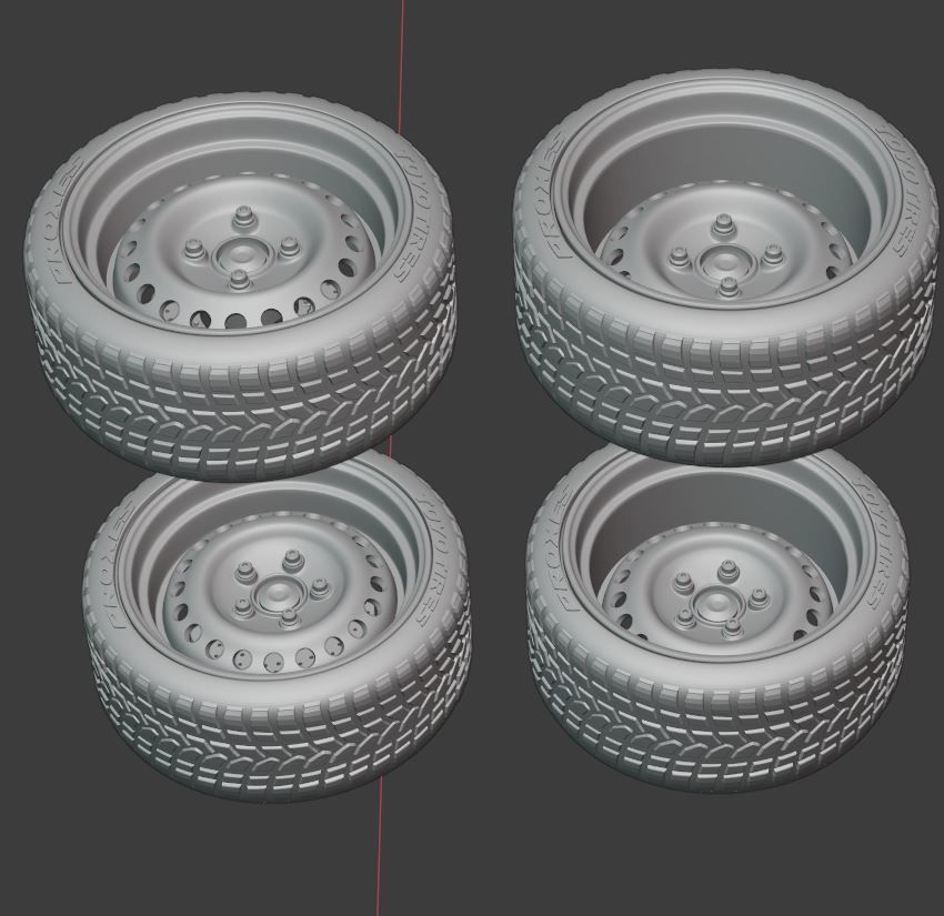 T4 STEEL WHEEL SET 4 AND 5 BOLTS FRONT AND REAR for diecast 3D print model_8