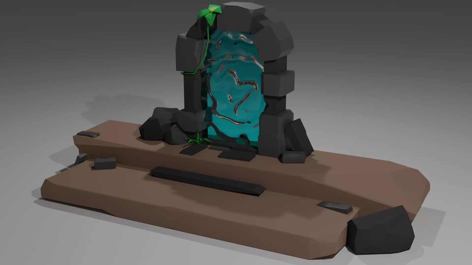 Low poly Portal tombstone with light Free low-poly 3D model