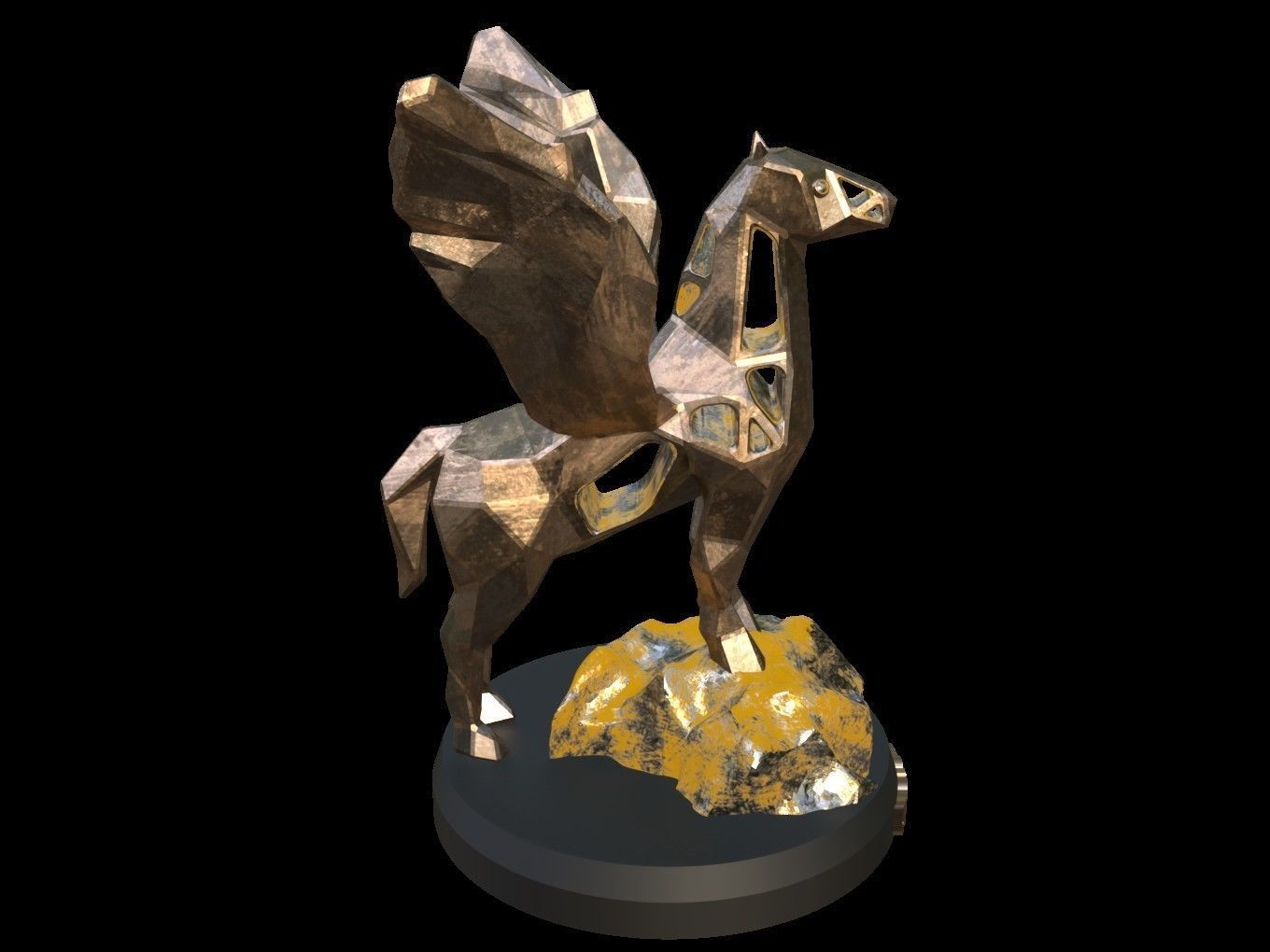 Steampunk Pegasus Rock Low-poly 3D model_7