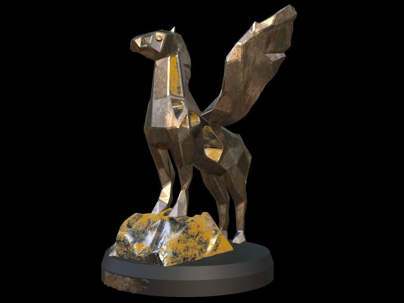 Steampunk Pegasus Rock Low-poly 3D model_1