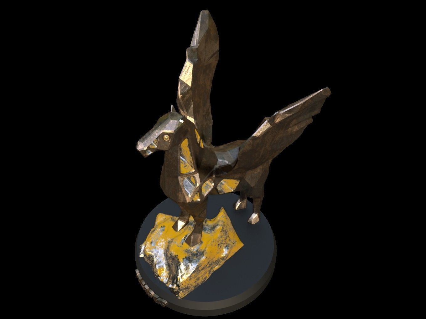 Steampunk Pegasus Rock Low-poly 3D model_2