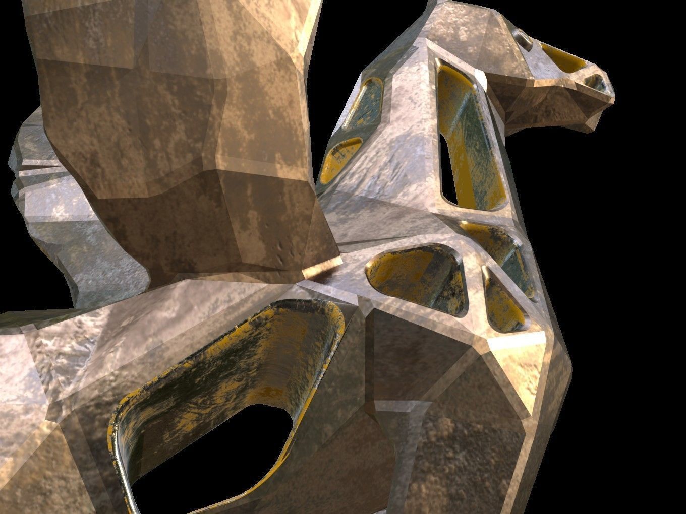 Steampunk Pegasus Rock Low-poly 3D model_12