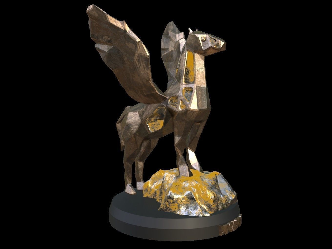Steampunk Pegasus Rock Low-poly 3D model_9