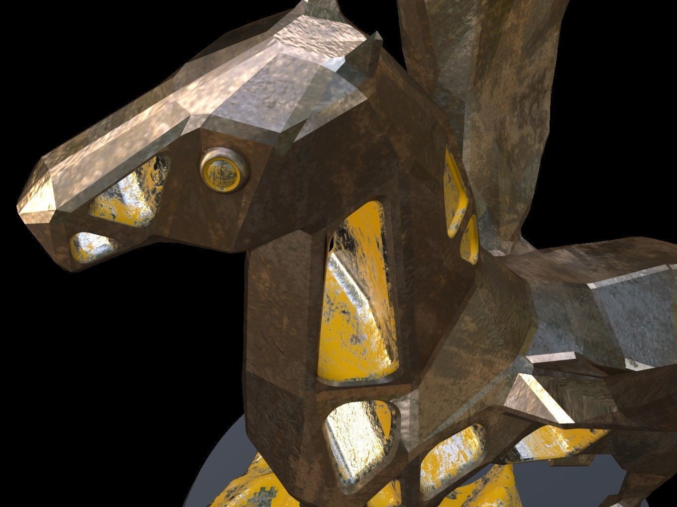 Steampunk Pegasus Rock Low-poly 3D model_11