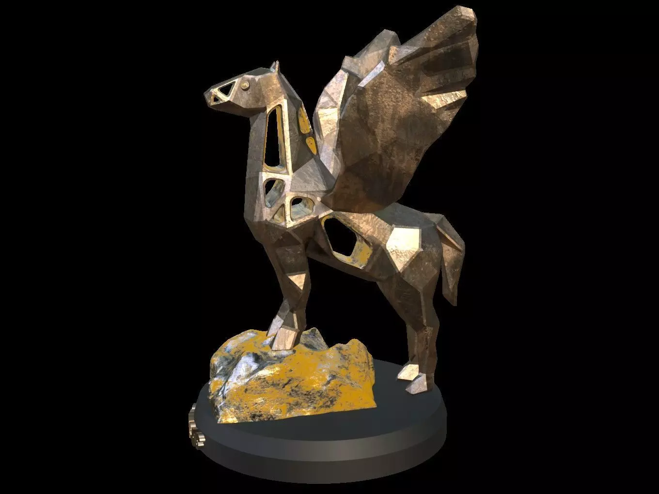 Steampunk Pegasus Rock Low-poly 3D model_0