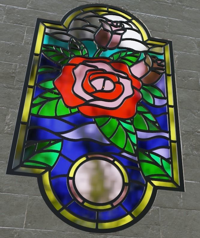 Stain Glass Rose Flower 3D model_6