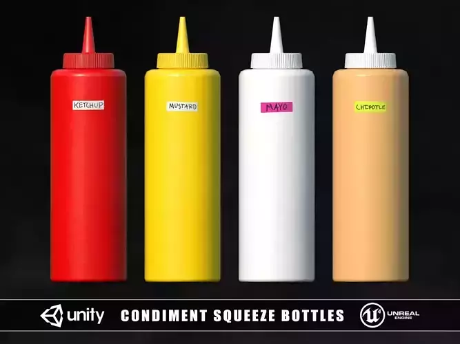 Condiment Squeeze Bottles Low-poly 3D model