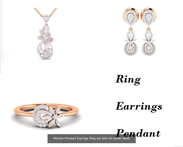 21 Women Pendant Earrings Ring set 3dm stl render detail 3D Model Collection_21