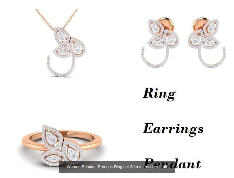 21 Women Pendant Earrings Ring set 3dm stl render detail 3D Model Collection_5