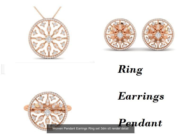 21 Women Pendant Earrings Ring set 3dm stl render detail 3D Model Collection_9