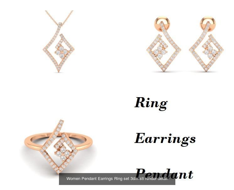 21 Women Pendant Earrings Ring set 3dm stl render detail 3D Model Collection_6