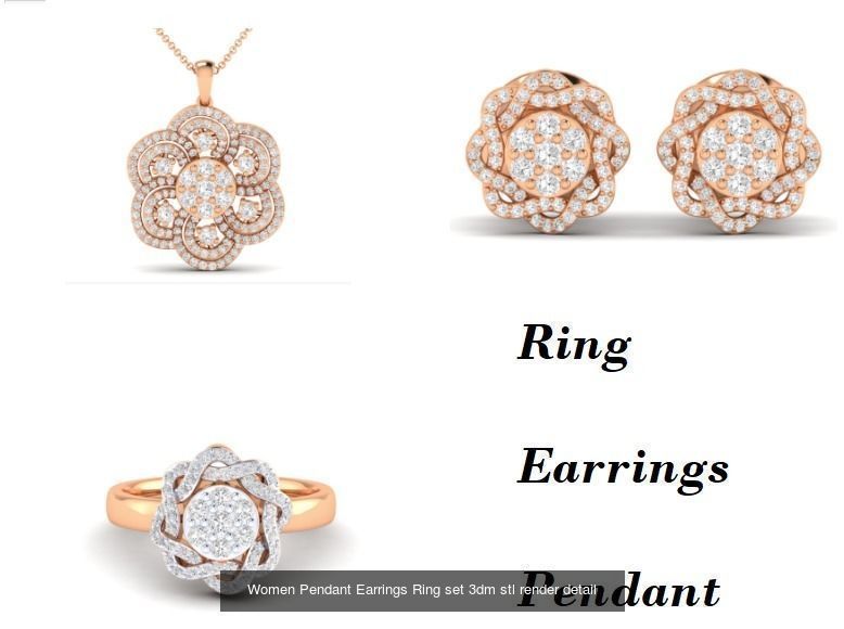 21 Women Pendant Earrings Ring set 3dm stl render detail 3D Model Collection_20