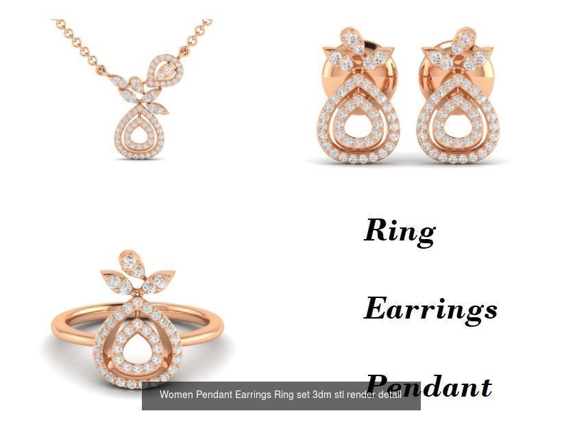 21 Women Pendant Earrings Ring set 3dm stl render detail 3D Model Collection_19