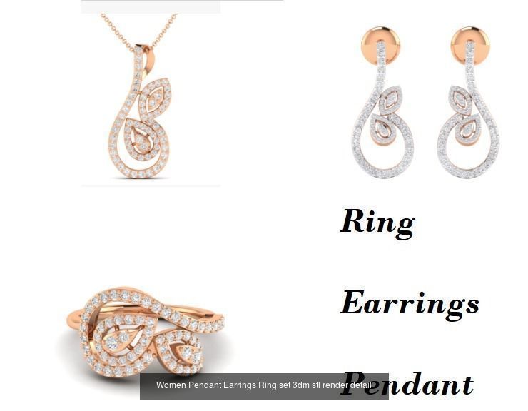 21 Women Pendant Earrings Ring set 3dm stl render detail 3D Model Collection_10