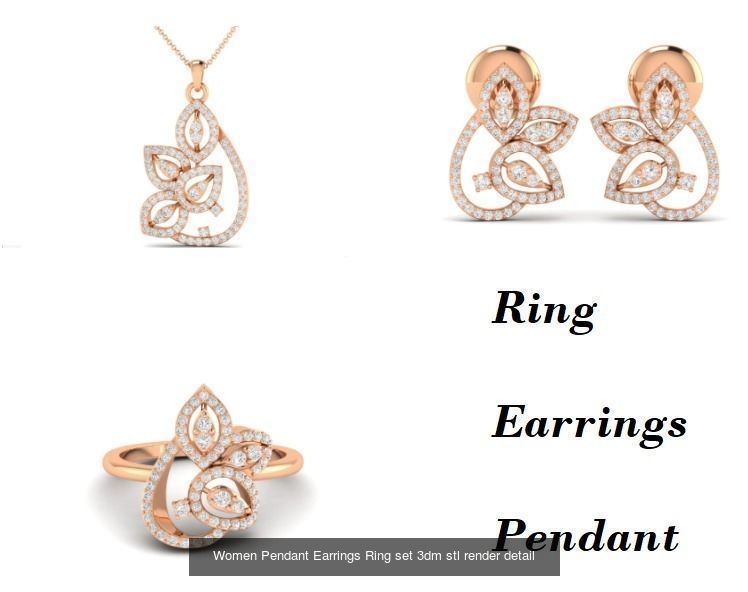 21 Women Pendant Earrings Ring set 3dm stl render detail 3D Model Collection_11