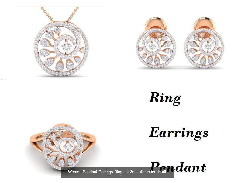 21 Women Pendant Earrings Ring set 3dm stl render detail 3D Model Collection_17