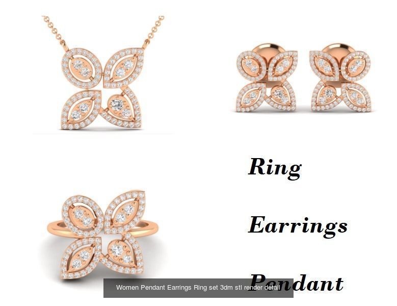 21 Women Pendant Earrings Ring set 3dm stl render detail 3D Model Collection_16