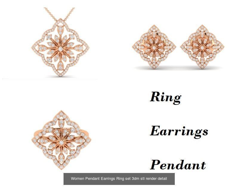 21 Women Pendant Earrings Ring set 3dm stl render detail 3D Model Collection_7