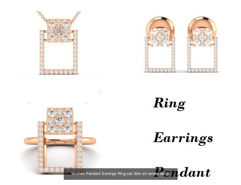 21 Women Pendant Earrings Ring set 3dm stl render detail 3D Model Collection_18