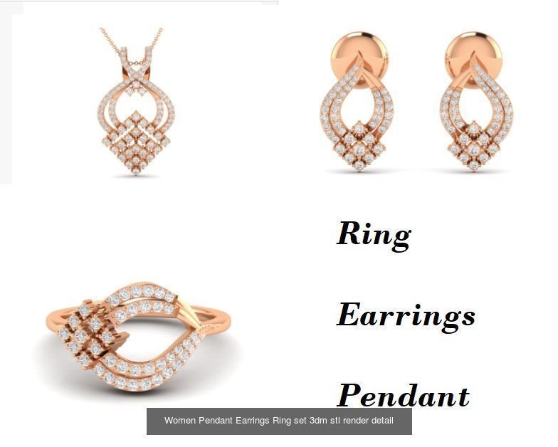 21 Women Pendant Earrings Ring set 3dm stl render detail 3D Model Collection_3