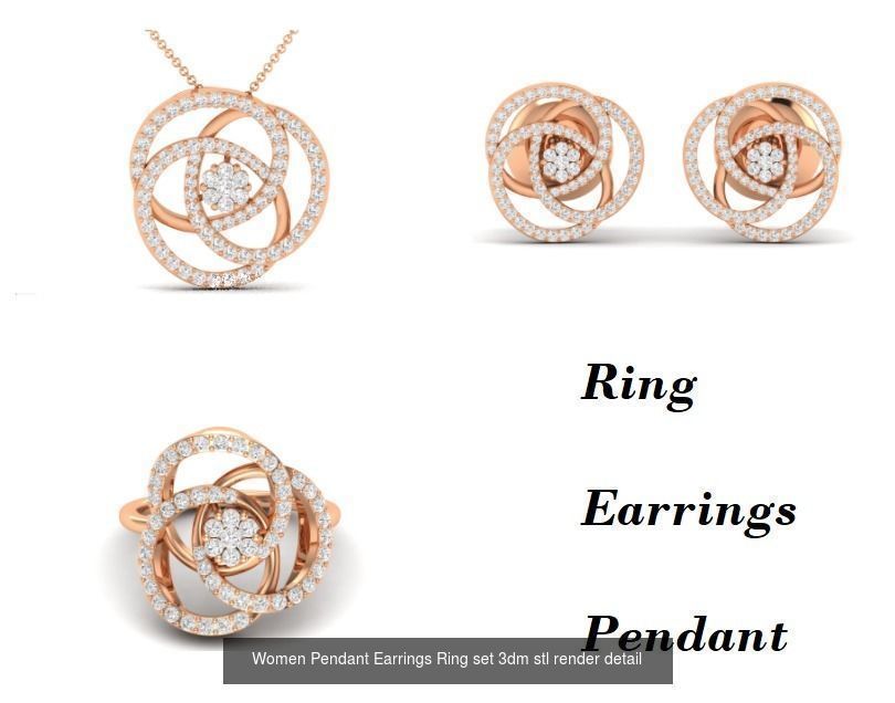 21 Women Pendant Earrings Ring set 3dm stl render detail 3D Model Collection_15